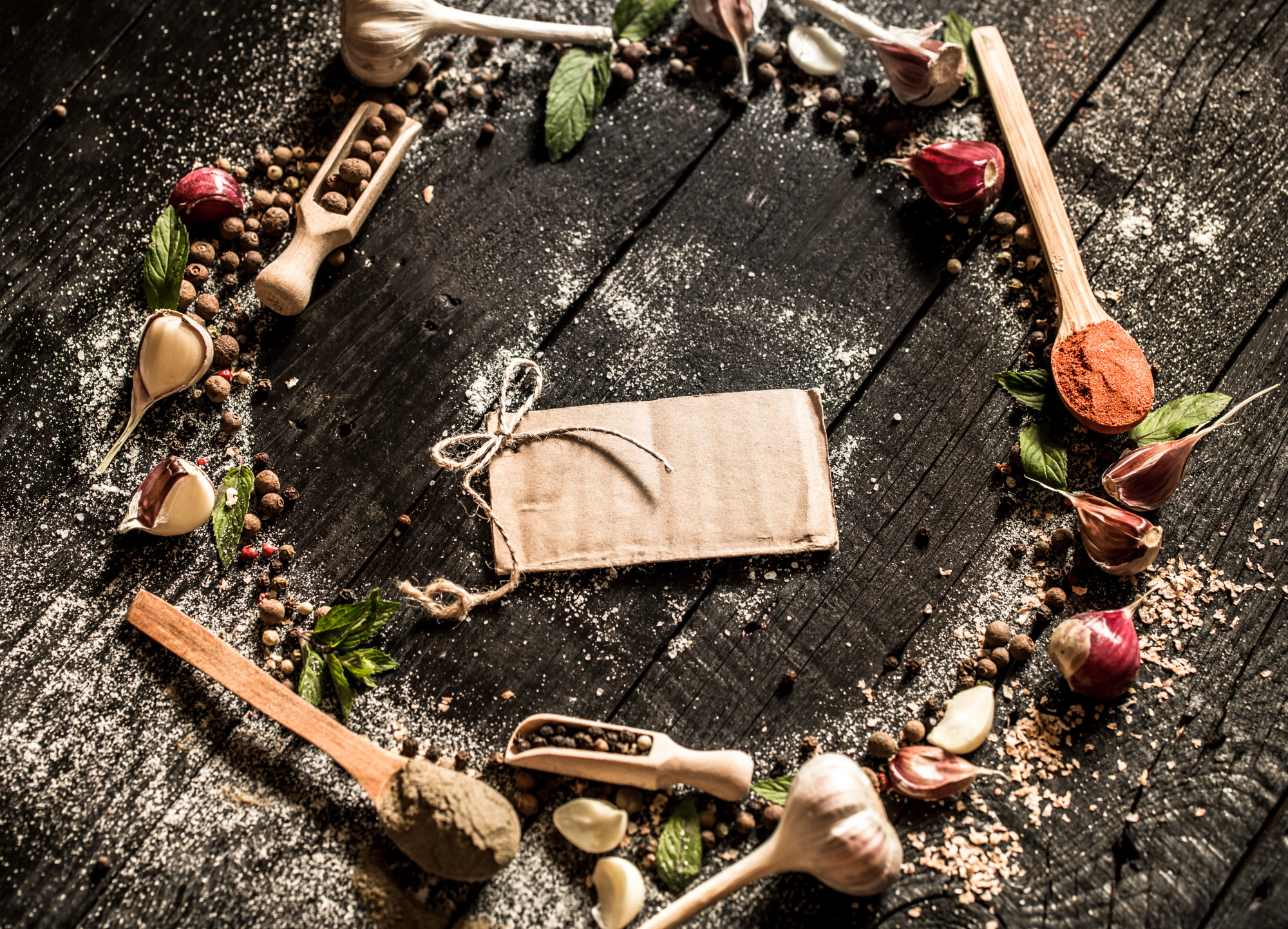 Wrapped ingredient box on wooden table